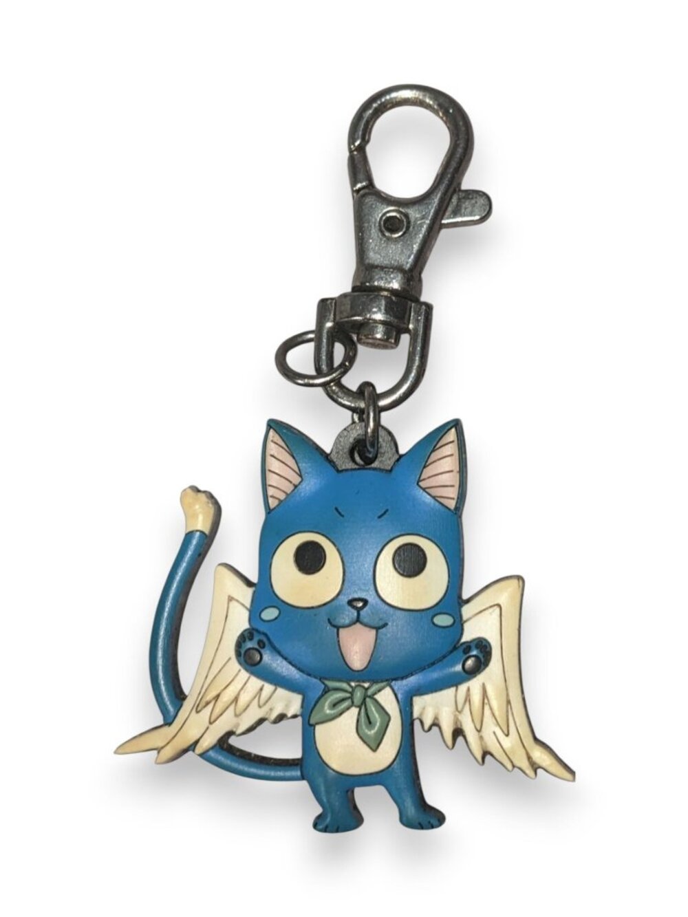 Fairy Tail Anime Happy Blue PVC Winged Cat Keychain 3 Inch Preowned